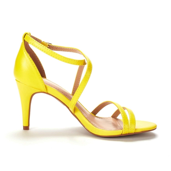 Open Toe Stiletto Strappy Sandals - YELLOW PU - 3